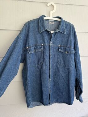 Vintage Gianni Versace Made in Italy Denim Shirt Medusa Buttons Oversized Blue